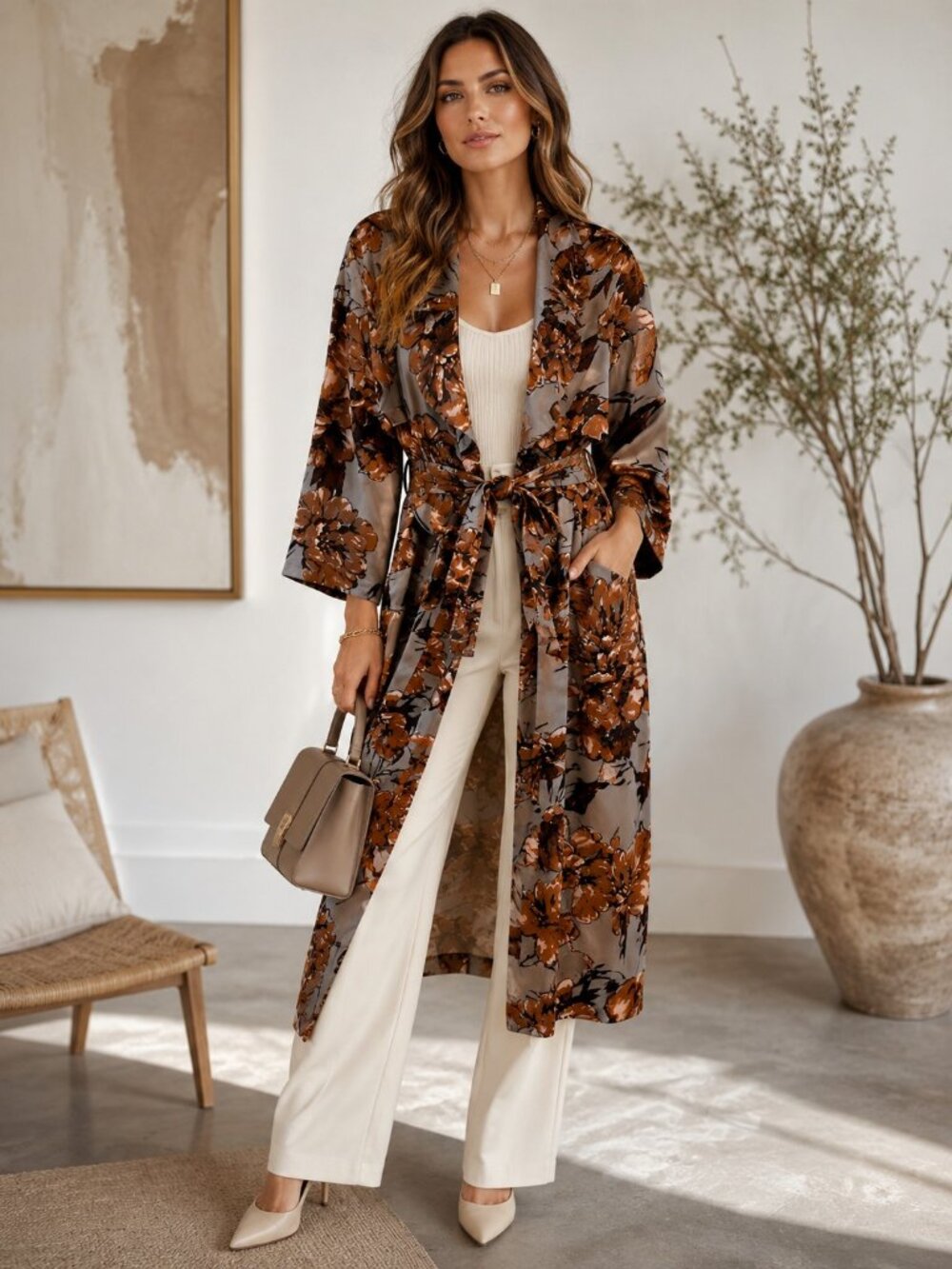 Leith Nordstrom Floral Belted Duster Robe Jacket | Size M